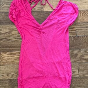 Y2K Vibrant Pink Short Sleeve Open Back Top